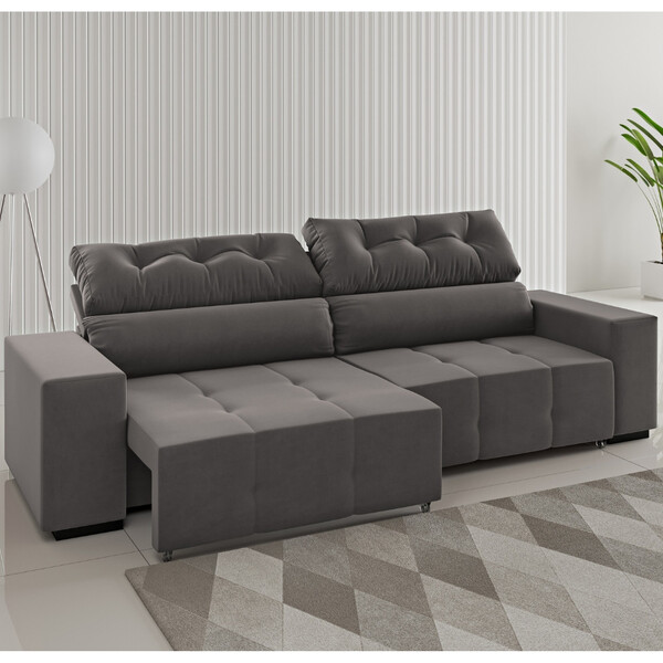 Sofá 3 Lugares Retrátil E Reclinável 230cm Veludo Artemis Vie