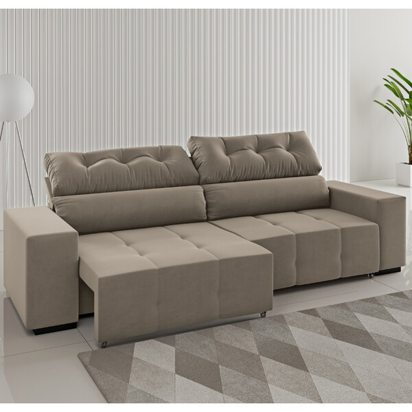 Sofá 3 Lugares Retrátil E Reclinável 230cm Veludo Artemis Vie