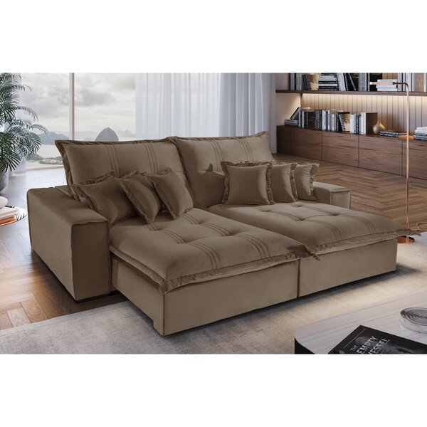 Sofá 3 Lugares Retrátil E Reclinável 250cm Noronha  Bege