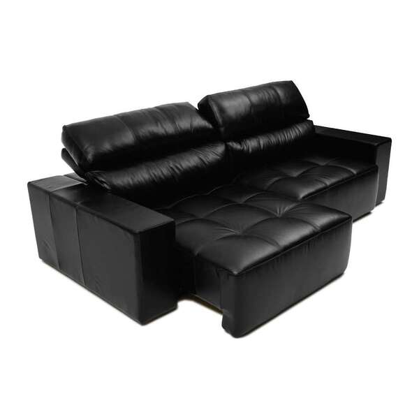 Sofá 3 Lugares Retrátil E Reclinável Argos Couro Preto