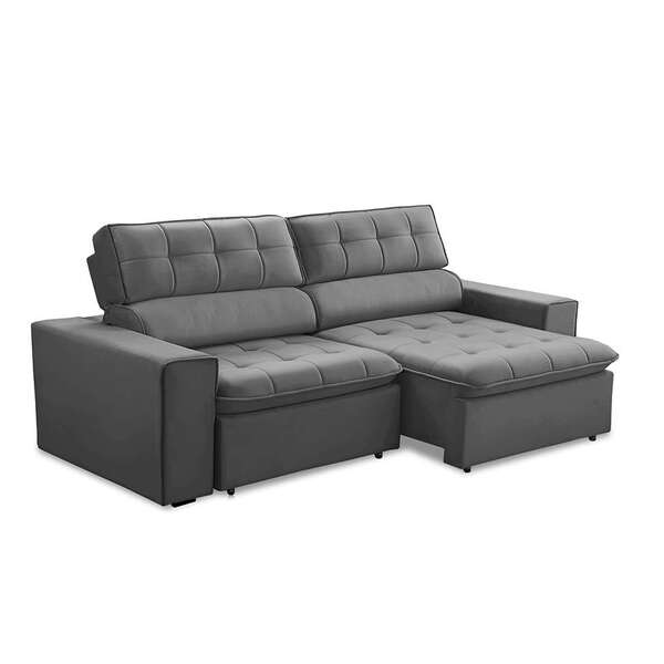 Sofá 3 Lugares Retrátil E Reclinável Atenas Veludo Prata