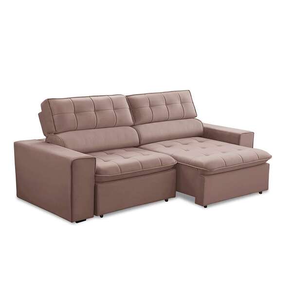 Sofá 3 Lugares Retrátil E Reclinável Atenas Veludo Rosê