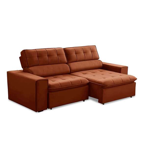 Sofá 3 Lugares Retrátil E Reclinável Atenas Veludo Terracota