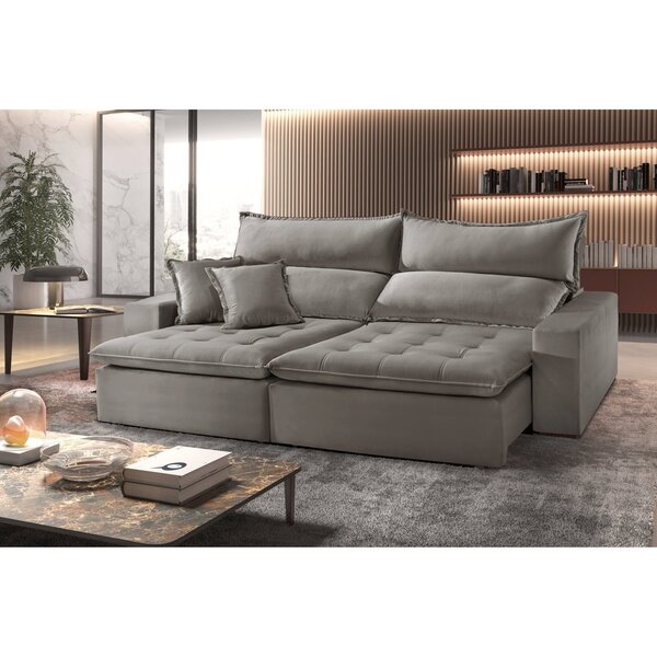 Sofá 3 Lugares Retrátil E Reclinável Bella Veludo Cinza