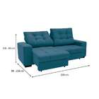 Sofá 3 Lugares Retrátil E Reclinável Biarritz Suede Azul Turq