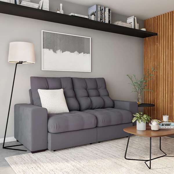 Sofá 3 Lugares Retrátil E Reclinável Bordéus Suede Grafite