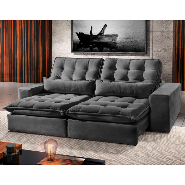 Sofá 3 Lugares Retrátil E Reclinável Bruna 2.30m Veludo Cinza