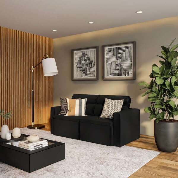 Sofá 3 Lugares Retrátil E Reclinavél Brunsvique Suede Preto 1