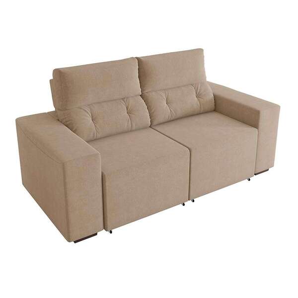 Sofá 3 Lugares Retrátil E Reclinável Califórnia Veludo Bege 2