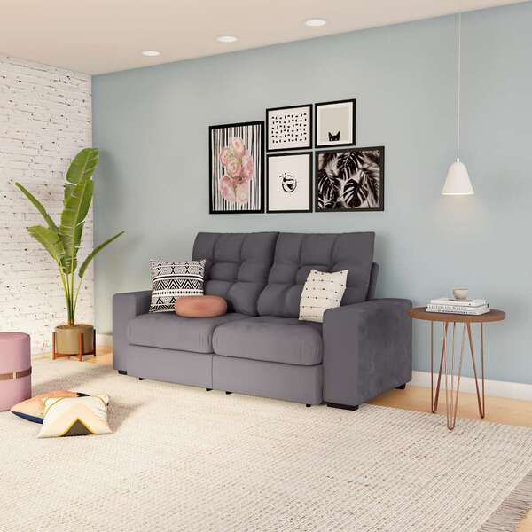 Sofá 3 Lugares Retrátil E Reclinável Cannes Suede Grafite