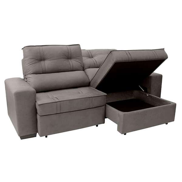 Sofá 3 Lugares Retrátil E Reclinável Com Baú Lottus Suede Cas