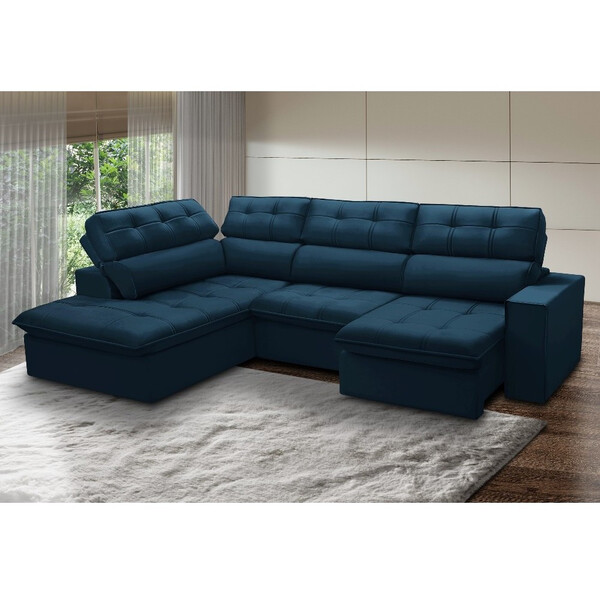 Sofá 3 Lugares Retrátil E Reclinável Com Chaise Esquerdo Velu