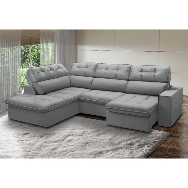 Sofá 3 Lugares Retrátil E Reclinável Com Chaise Esquerdo Velu