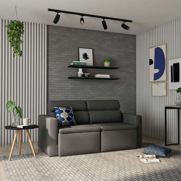 Sofá 3 Lugares Retrátil E Reclinavél Duisburgo Suede Grafite