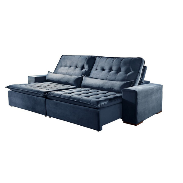 Sofá 3 Lugares Retrátil E Reclinável Elegance 2.30m Veludo Az