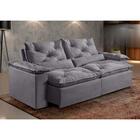 Sofá 3 Lugares Retrátil E Reclinável Grécia Veludo Cinza 195cm