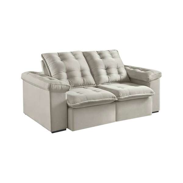 Sofá 3 Lugares Retrátil E Reclinável Itaguaí Veludo Pena Bege