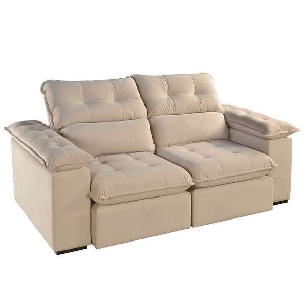 Sofá 3 Lugares Retrátil E Reclinável Jobi Veludo Bege Natural