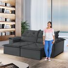 Sofá 3 Lugares Retrátil E Reclinável Kansas  Veludo Grafite