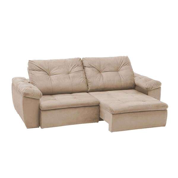 Sofá 3 Lugares Retrátil E Reclinável Leme Suede Bege