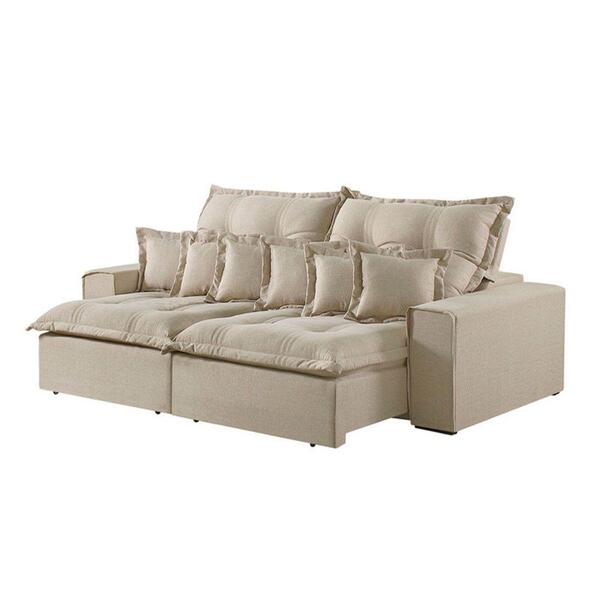 Sofá 3 Lugares Retrátil E Reclinável Linho M-144 Martins Creme
