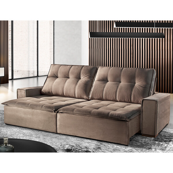 Sofá 3 Lugares Retrátil E Reclinável Luna 2.30m Marrom Veludo