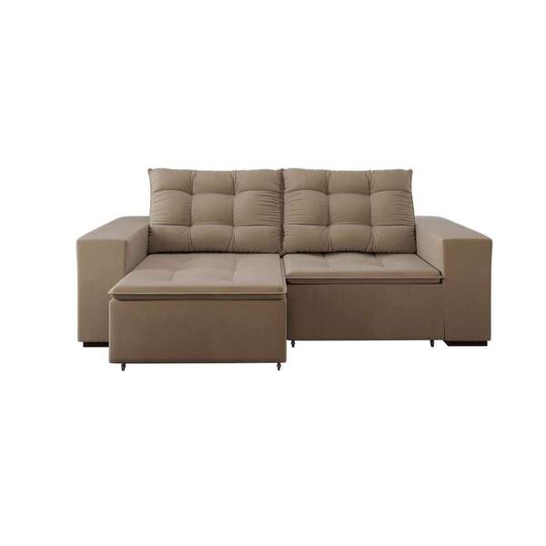 Sofá 3 Lugares Retrátil E Reclinável Luther Veludo Bege 220 Cm