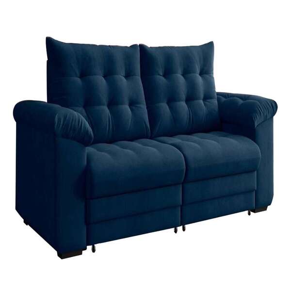 Sofá 3 Lugares Retrátil E Reclinável Malibu Suede Azul 230 Cm