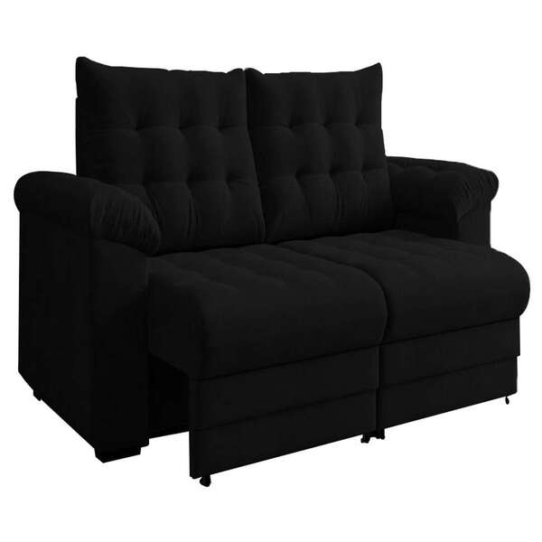 Sofá 3 Lugares Retrátil E Reclinável Malibu Suede Preto 230 Cm