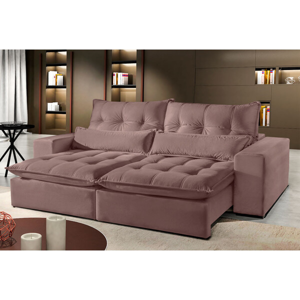 Sofá 3 Lugares Retrátil E Reclinável Máximo 2.30m Veludo Rose