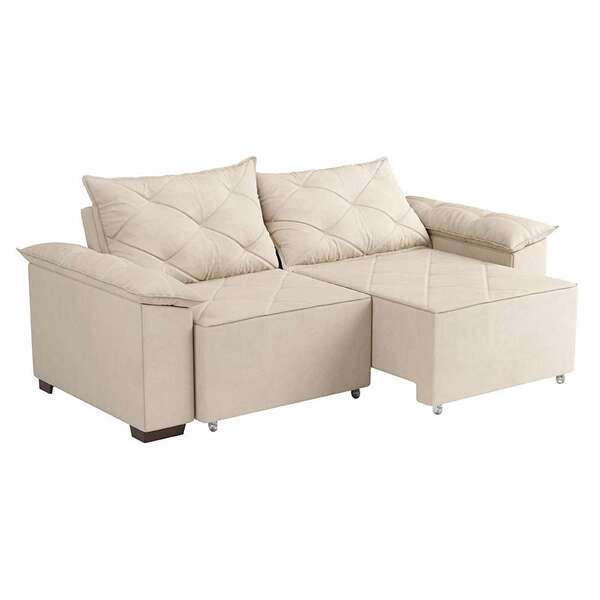 Sofá 3 Lugares Retrátil E Reclinável Napoles Suede Bege