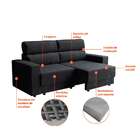 Sofá 3 Lugares Retrátil E Reclinável Porto Alegre Suede Preto
