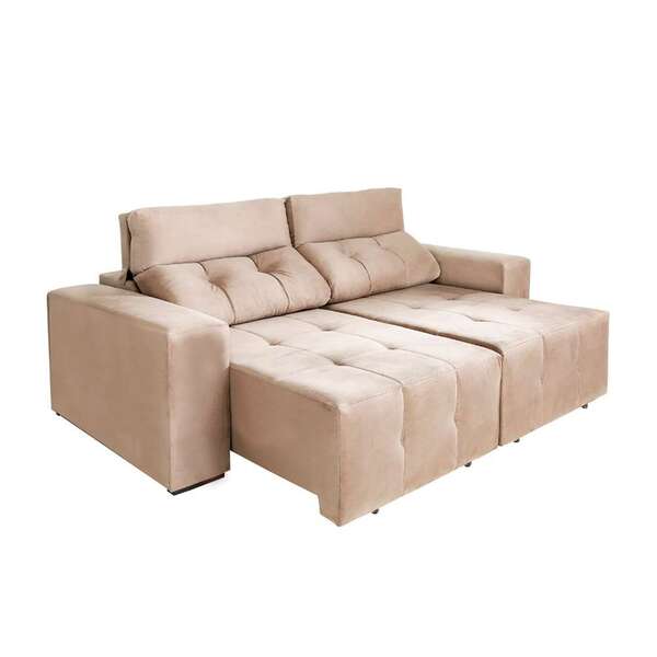 Sofá 3 Lugares Retrátil E Reclinável Roma Suede Bege