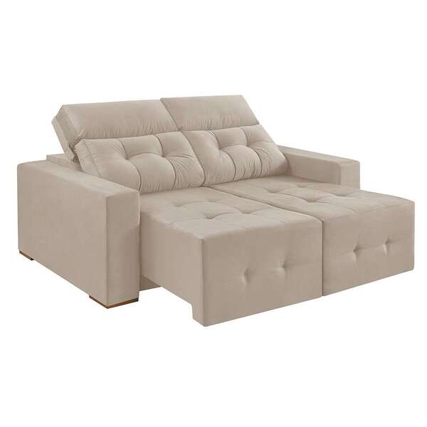 Sofá 3 Lugares Retrátil E Reclinável Roma Suede Bege 180 Cm