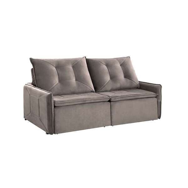 Sofá 3 Lugares Retrátil E Reclinável Slide Veludo Cinza 220 Cm