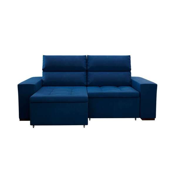 Sofá 3 Lugares Retrátil E Reclinável Spencer Veludo Azul Mari