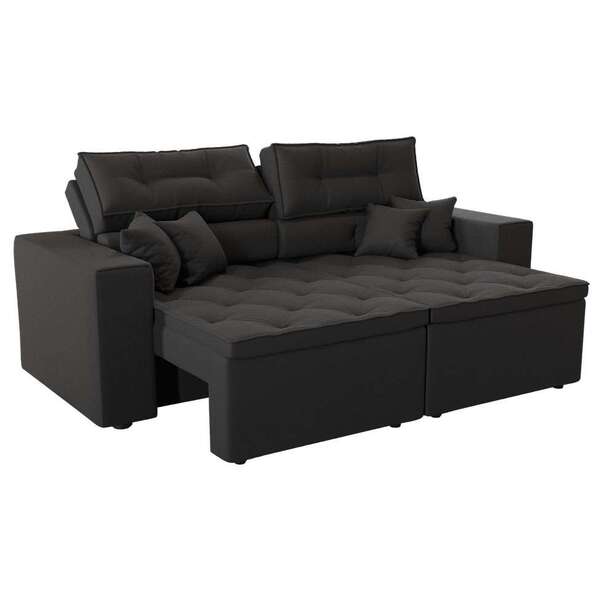 Sofá 3 Lugares Retrátil E Reclinável Tulum Suede Preto 180 Cm