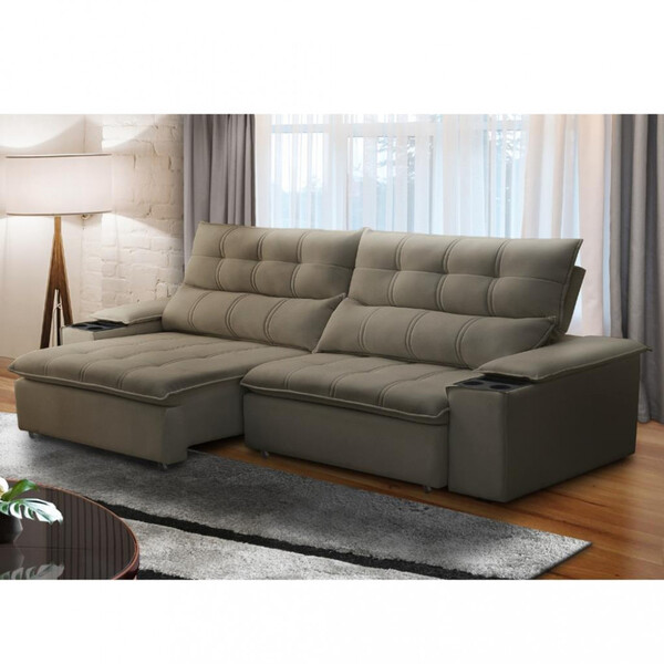 Sofá 3 Lugares Retrátil E Reclinável Veludo 230cm Bulgaria Fe