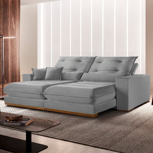 Sofá 3 Lugares Retrátil E Reclinável Veludo 250cm X 105cm Suí
