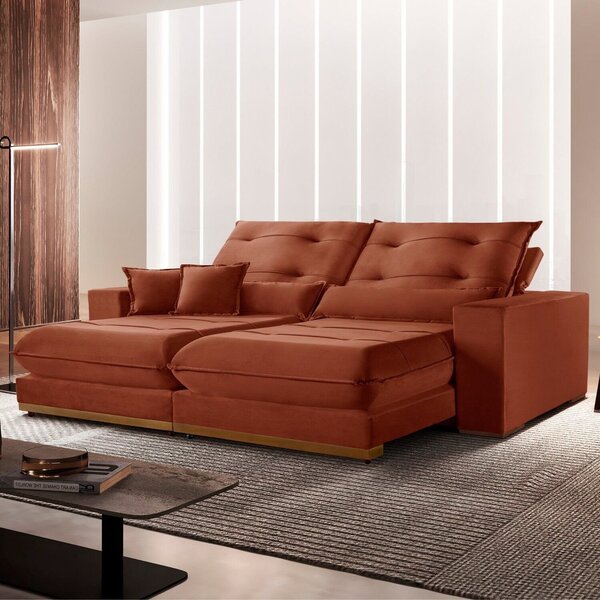 Sofá 3 Lugares Retrátil E Reclinável Veludo 250cm X 105cm Suí