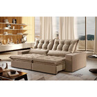 Sofá 3 Lugares Retrátil E Reclinável Venus 2.30m Veludo Palha