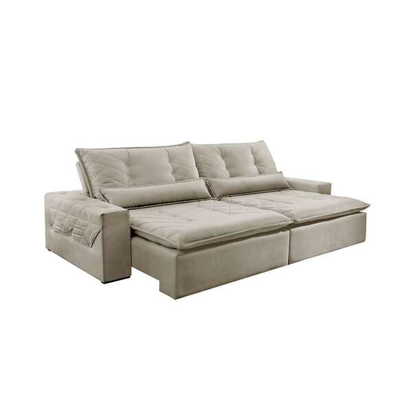 Sofá 3 Lugares Retrátil E Reclinável Zurique Malha Bege