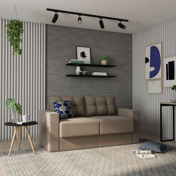 Sofá 3 Lugares Retrátil Essen Suede Bege 180 Cm