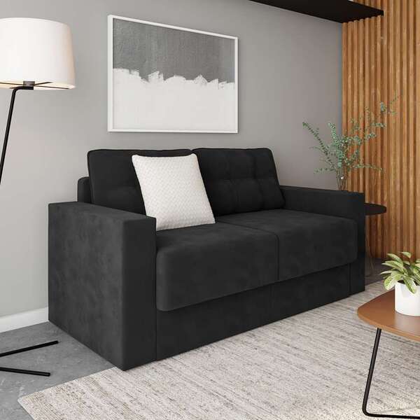 Sofá 3 Lugares Retrátil Essen Suede Preto 180 Cm