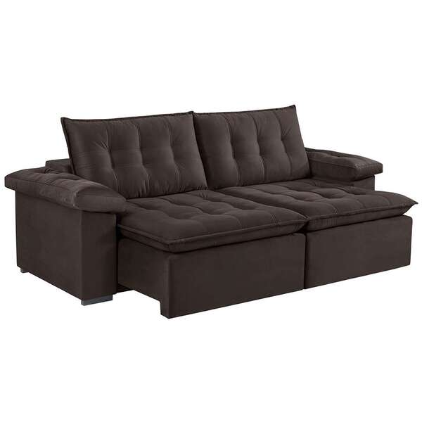 Sofá 3 Lugares Retrátil Itaguaí Prime Veludo Marrom Escuro