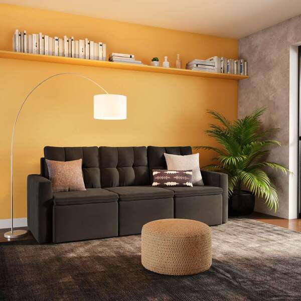 Sofá 3 Lugares Retrátil Kisumu Suede Marrom 210 Cm