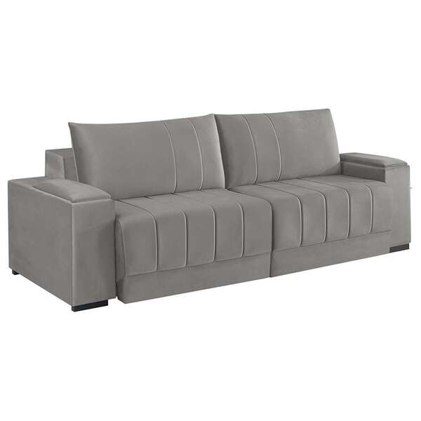 Sofá 3 Lugares Retrátil Línea Veludo Cinza Claro 230cm