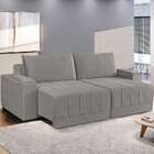 Sofá 3 Lugares Retrátil Línea Veludo Cinza Claro 230cm