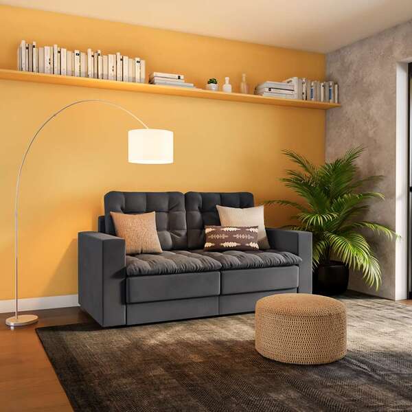 Sofá 3 Lugares Retrátil Munique Suede Grafite