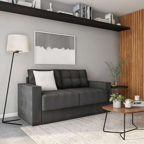 Sofá 3 Lugares Retrátil Munique Suede Grafite 180 Cm